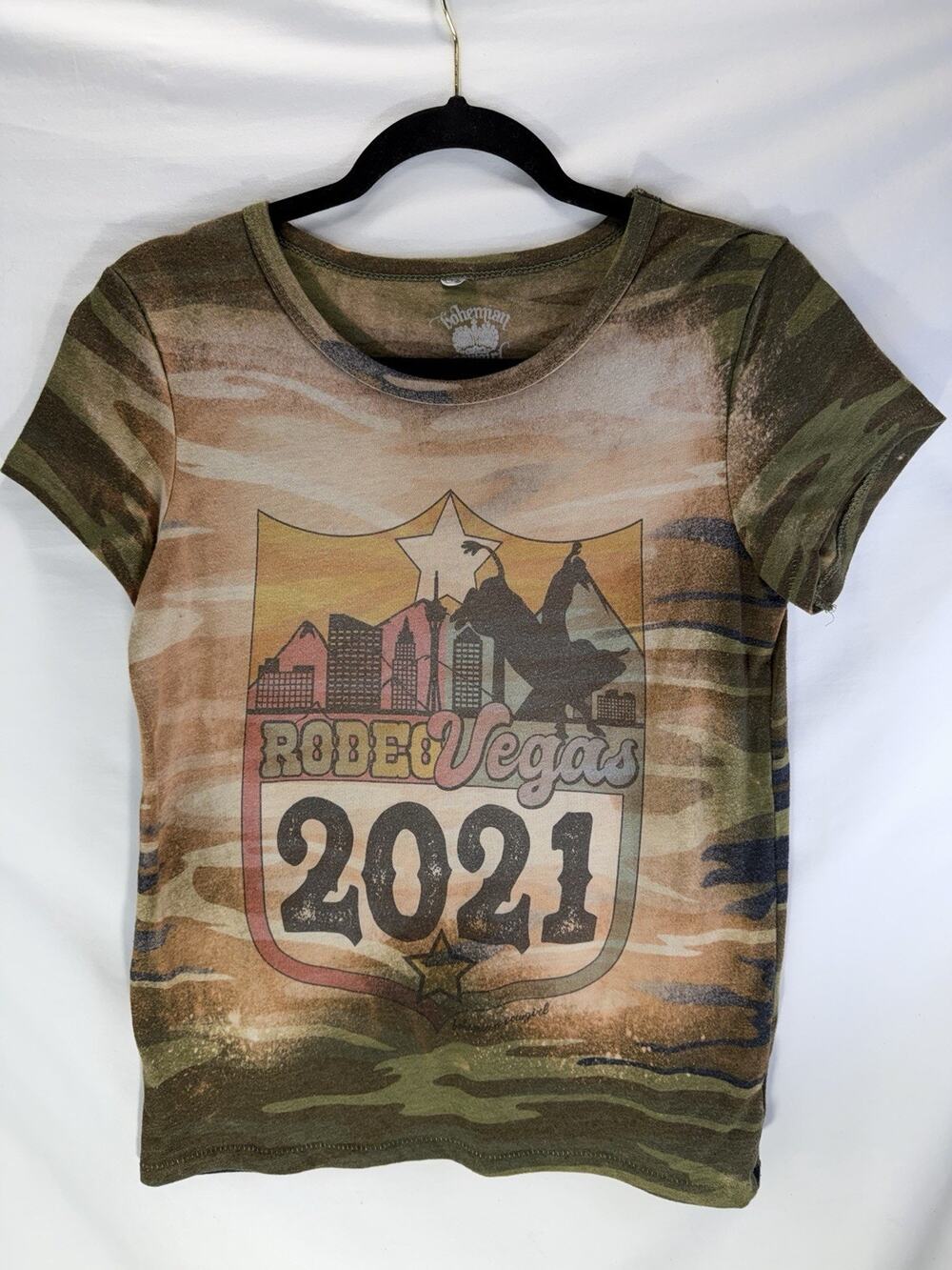 Bohemian Cowgirl Rodeo Vegas 2021 Camouflage Short Sleeve T-Shirt Size M